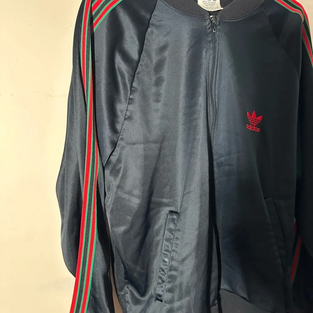 Vintage Adidas Track Jacket Men’s L USA Made Black Red Green Trefoil 80s 90s - Picture 5 of 10